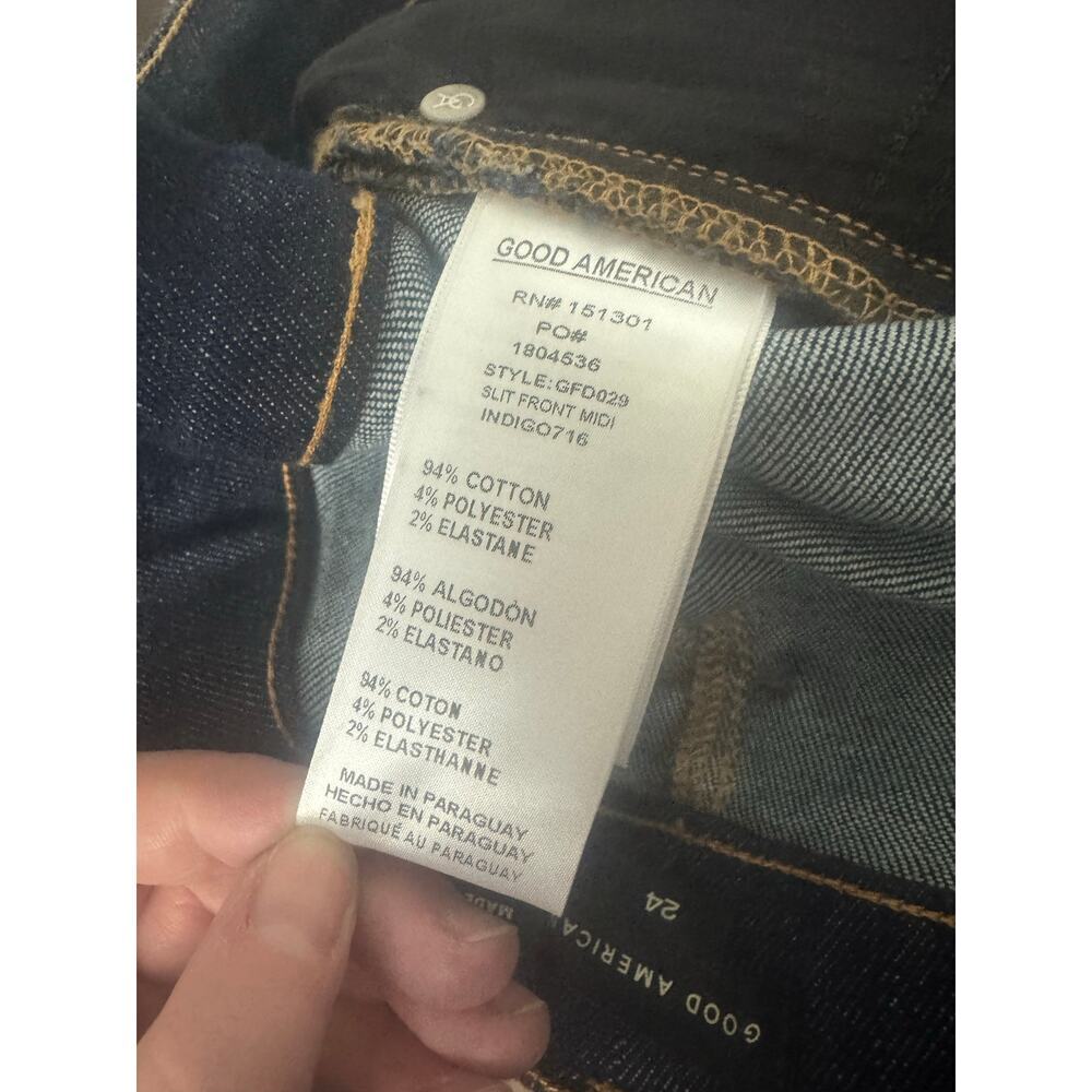 Good American Stretch Denim Indigo Midi Skirt Size 24 (Plus), NWT - Picture 12 of 12
